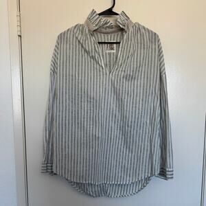 A Shirt Thing Penelope Popover 100% Cotton Green/White Stripe Size Small